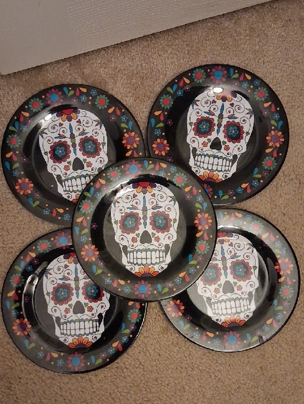Sugar Skull Decorative 5 Plate - Colorful Floral Day of the Dead Design - Picture 4 of 4